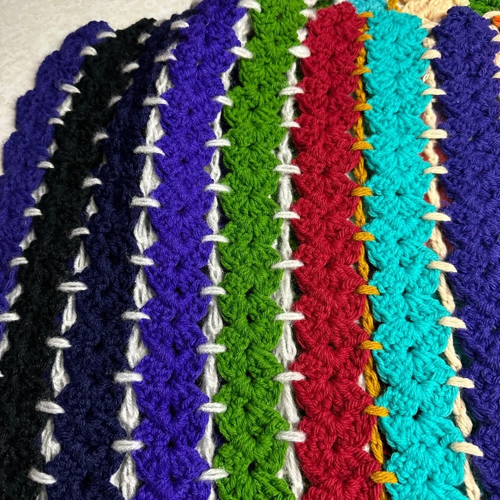 Vintage Handmade Crochet Throw Blanket 43x65 Multicolor Boho Cottagecore Cabin